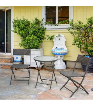 Conjunto de Muebles de Jardín con Sillas Plegables y Mesa de Vidrio para Terraza Patio Marrón