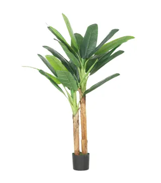 Árbol de Plátano Artificial 150 cm Planta Artificial Decorativa con Maceta y 2 Troncos para Hogar Oficina Salón Verde