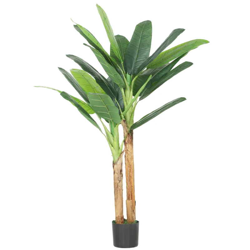 Árbol de Plátano Artificial 150 cm Planta Artificial Decorativa con Maceta y 2 Troncos para Hogar Oficina Salón Verde