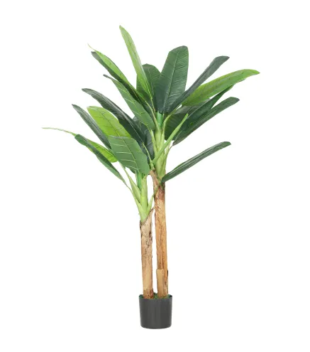 Árbol de Plátano Artificial 150 cm Planta Artificial Decorativa con Maceta y 2 Troncos para Hogar Oficina Salón Verde
