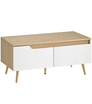 Mesa de Centro con 2 Cajones Mesa baja para Salón con Patas de Madera de Pino 100x50x46cm Roble