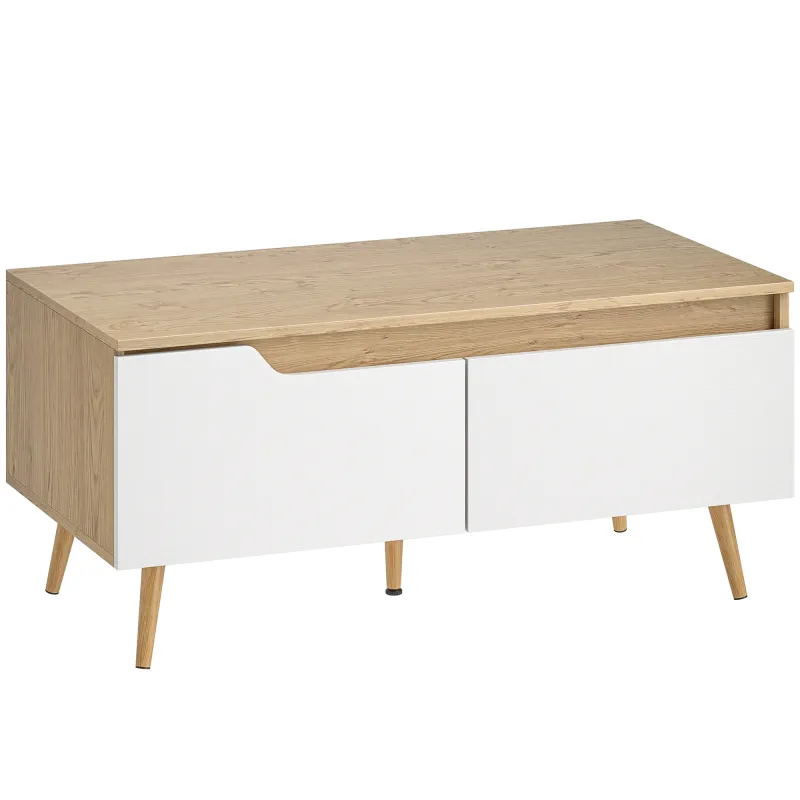 Mesa de Centro con 2 Cajones Mesa baja para Salón con Patas de Madera de Pino 100x50x46cm Roble
