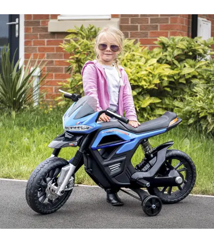 Moto Eléctrica Infantil Moto de Juguete Niños +3 Años Batería 6V con Luces y Música 105x52,3x62,3cm Azul