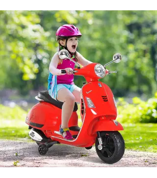 Moto Eléctrica Infantil Coche Triciclo Vespa Scooter Eléctrico a Batería con Luz MP3 USB Bocina para Niños Más de 3 Años Carga 2
