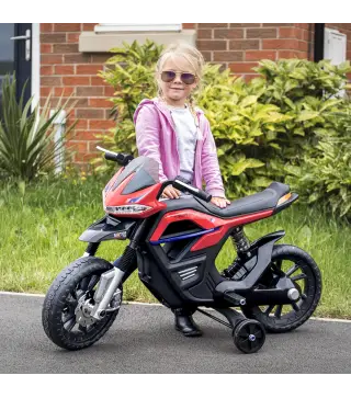 Moto Eléctrica Infantil Moto de Juguete Niños +3 Años Batería 6V con Luces y Música 105x52,3x62,3cm Rojo