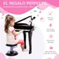 Piano Infantil 37 Teclas Teclado Electrónico Juego de Piano con Micrófono Taburete Luces y 22 Canciones USB/MP3 Karaoke Modo de