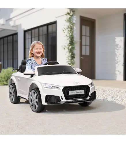 Coche Eléctrico para Niños de 3+ Años Audi TT Eléctrico 12V con Velocidad 3 km/h Mando a Distancia 102x60x44 cm Blanco