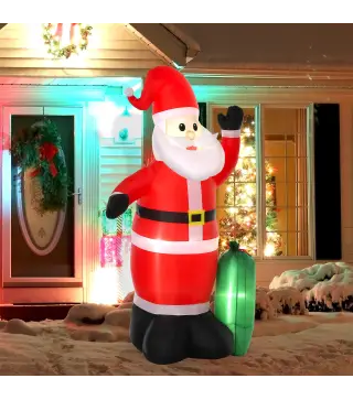 Papá Noel Inflable con Saco de Regalos Santa Claus Hinchable con Luces e Inflador148x85x240 cm Multicolor