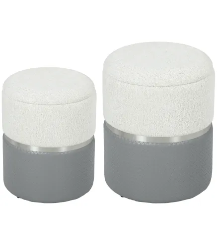 Juego de 2 Puff Almacenaje Tapizados en Chenilla y PU Asiento Acolchado para Pasillo Dormitorio Gris y Crema