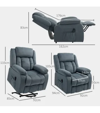 Sillón Relax Reclinable Eléctrico Levanta Personas con Puerto USB Control Remoto Asiento Ancho Reposapiés Gris