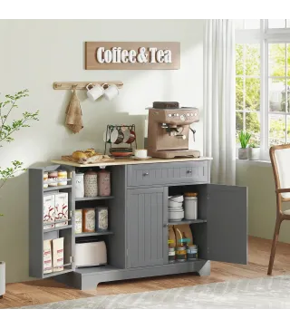 Aparador de Cocina Armario de Cocina con 3 Estantes de Puerta Cajón Estantes Ajustables para Comedor 105x40x83 cm Gris