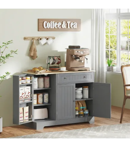 Aparador de Cocina Armario de Cocina con 3 Estantes de Puerta Cajón Estantes Ajustables para Comedor 105x40x83 cm Gris