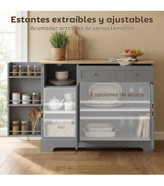 Aparador de Cocina Armario de Cocina con 3 Estantes de Puerta Cajón Estantes Ajustables para Comedor 105x40x83 cm Gris