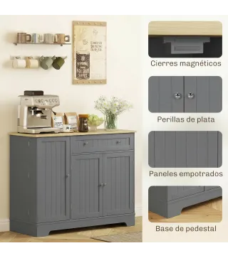 Aparador de Cocina Armario de Cocina con 3 Estantes de Puerta Cajón Estantes Ajustables para Comedor 105x40x83 cm Gris