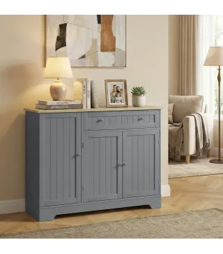 Aparador de Cocina Armario de Cocina con 3 Estantes de Puerta Cajón Estantes Ajustables para Comedor 105x40x83 cm Gris