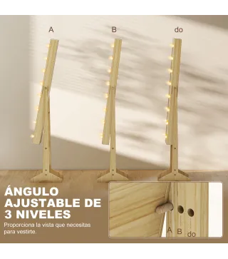 Espejo Joyero con Luces LED Armario para Joyas Armario Joyero de Pie con Espejo Entero Ángulo Ajustable Madera Natural