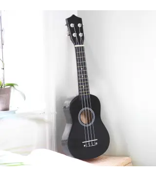 Ukelele Soprano para Principiantes con 4 Cuerdas de Nylon Ajustables Juguete educativo 53x17,5x6,2cm Negro