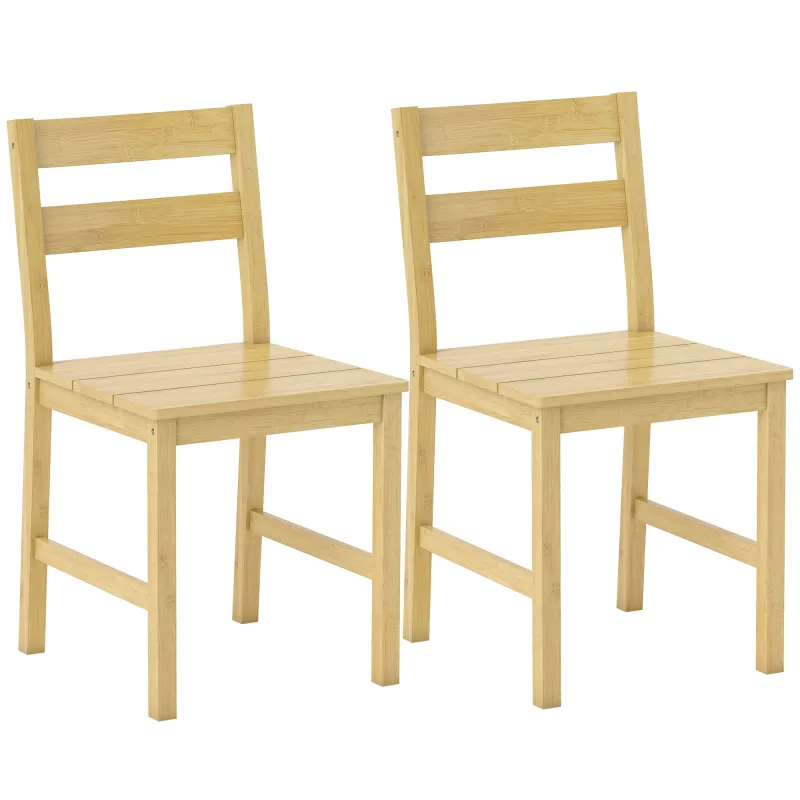 Juego de 2 Sillas de Comedor de Bambú con Asiento con Listones Respaldo Curvado Sin Brazos Natural