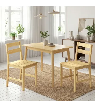 Juego de 2 Sillas de Comedor de Bambú con Asiento con Listones Respaldo Curvado Sin Brazos Natural