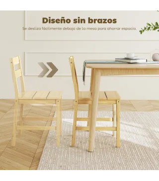 Juego de 2 Sillas de Comedor de Bambú con Asiento con Listones Respaldo Curvado Sin Brazos Natural