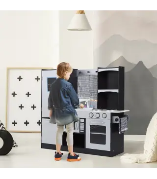 Cocina de Juguete Cocinita Infantil Madera Grande Juego de Imitación para Niños +3 Años con Accesorios Horno Microondas Fregader