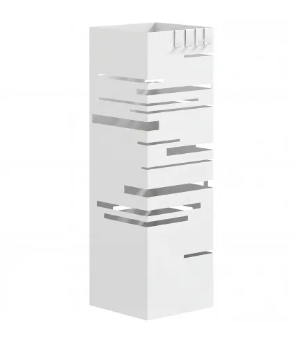 Paragüero Metálico con 4 Ganchos y Bandeja de Goteo Extraíble para Entrada Oficina 15,5x15,5x49 cm Blanco