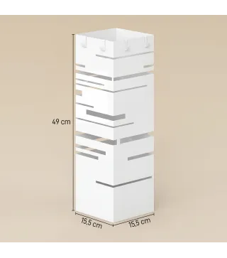 Paragüero Metálico con 4 Ganchos y Bandeja de Goteo Extraíble para Entrada Oficina 15,5x15,5x49 cm Blanco