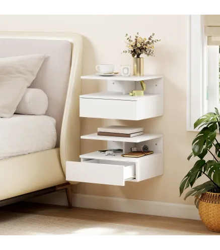 Juego de 2 Mesitas de Noche Flotantes con Cajón Montado en la Pared 35x32x22,5 cm Blanco