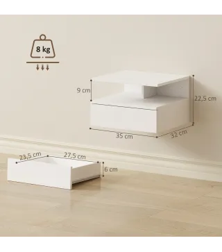Juego de 2 Mesitas de Noche Flotantes con Cajón Montado en la Pared 35x32x22,5 cm Blanco
