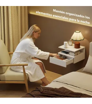 Juego de 2 Mesitas de Noche Flotantes con Cajón Montado en la Pared 35x32x22,5 cm Blanco