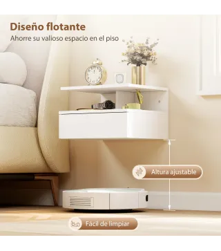 Juego de 2 Mesitas de Noche Flotantes con Cajón Montado en la Pared 35x32x22,5 cm Blanco