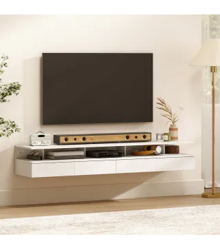 Juego de 2 Mesitas de Noche Flotantes con Cajón Montado en la Pared 35x32x22,5 cm Blanco