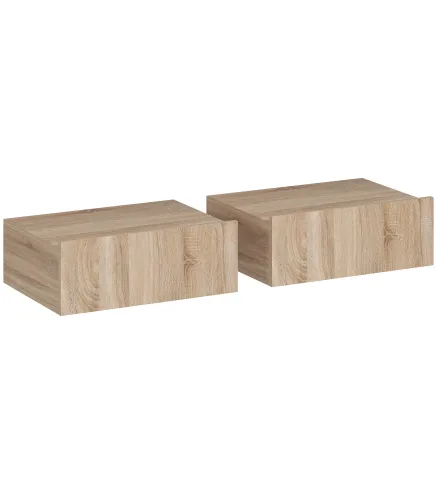 Set de 2 Mesillas de Noche de Pared Mesitas de Noche Flotantes con 1 Cajón para Dormitorio 40x30x15 cm Roble