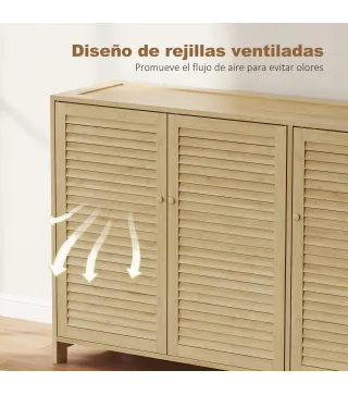 Armario para Zapatos de Bambú con Puertas de Persiana Capacidad para 14 Pares Estantes Ajustables Natural
