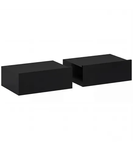 Set de 2 Mesillas de Noche de Pared Mesitas de Noche Flotantes con 1 Cajón para Dormitorio 40x30x15 cm Negro