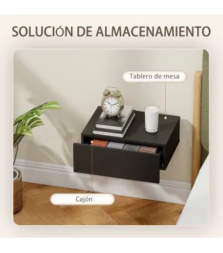 Set de 2 Mesillas de Noche de Pared Mesitas de Noche Flotantes con 1 Cajón para Dormitorio 40x30x15 cm Negro