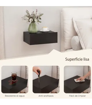 Set de 2 Mesillas de Noche de Pared Mesitas de Noche Flotantes con 1 Cajón para Dormitorio 40x30x15 cm Negro