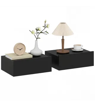 Set de 2 Mesillas de Noche de Pared Mesitas de Noche Flotantes con 1 Cajón para Dormitorio 40x30x15 cm Negro