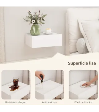 Set de 2 Mesillas de Noche de Pared Mesitas de Noche Flotantes con 1 Cajón para Dormitorio 40x30x15 cm Blanco