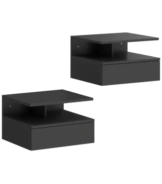 Juego de 2 Mesitas de Noche Flotantes con Cajón Montado en la Pared 35x32x22,5 cm Negro