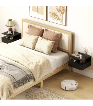 Juego de 2 Mesitas de Noche Flotantes con Cajón Montado en la Pared 35x32x22,5 cm Negro