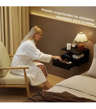 Juego de 2 Mesitas de Noche Flotantes con Cajón Montado en la Pared 35x32x22,5 cm Negro