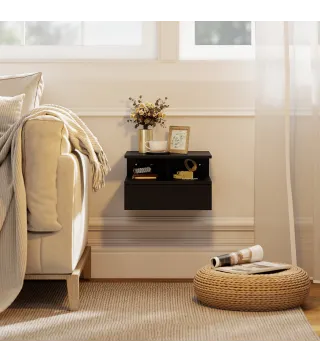 Juego de 2 Mesitas de Noche Flotantes con Cajón Montado en la Pared 35x32x22,5 cm Negro