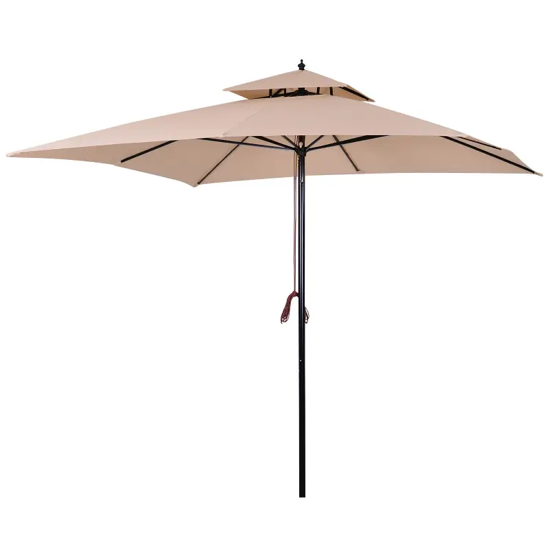 Parasol de Jardín de Metal 3x3x3 m con Doble Techo Impermeable y Manivela para Terraza Balcón Exterior Beige