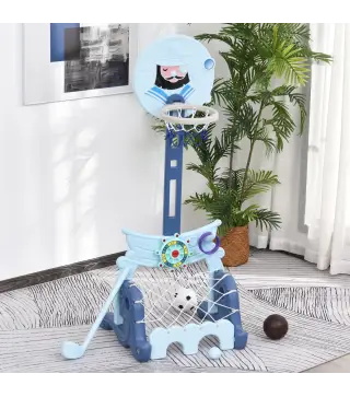 Canasta de Baloncesto con Soporte 4 en 1 Juego de Golf Balón de Fútbol con Altura Ajustable Centro de Actividades para Niños de