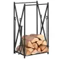 Estante de Leña para Chimenea Soporte para Leña con 4 Herramientas Carga 100 kg 46x30x76 cm Negro