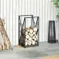 Estante de Leña para Chimenea Soporte para Leña con 4 Herramientas Carga 100 kg 46x30x76 cm Negro