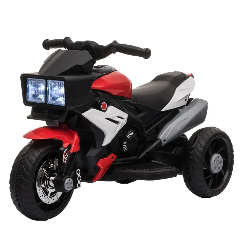 Moto Eléctrica Infantil con Luces Bocina Música Neumáticos Anchos Moto para Niños con Velocidad 3 km/h Rojo
