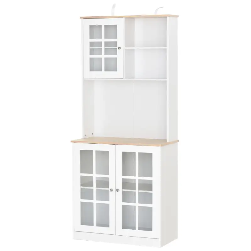 Alacena de Cocina con Estantes y Puertas de Vidrio para Pequeños Electrodomésticos y Menaje 80x37x183 cm Blanco Alacena de Cocina con Estantes y Puertas de Vidrio para Pequeños Electrodomésticos y Menaje 80x37x183 cm Blanco