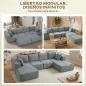 Sofá Seccional en Forma de U Sofá Modular con 2 Taburetes 2 Almohadas Reposabrazos Anchos sin Montaje Gris